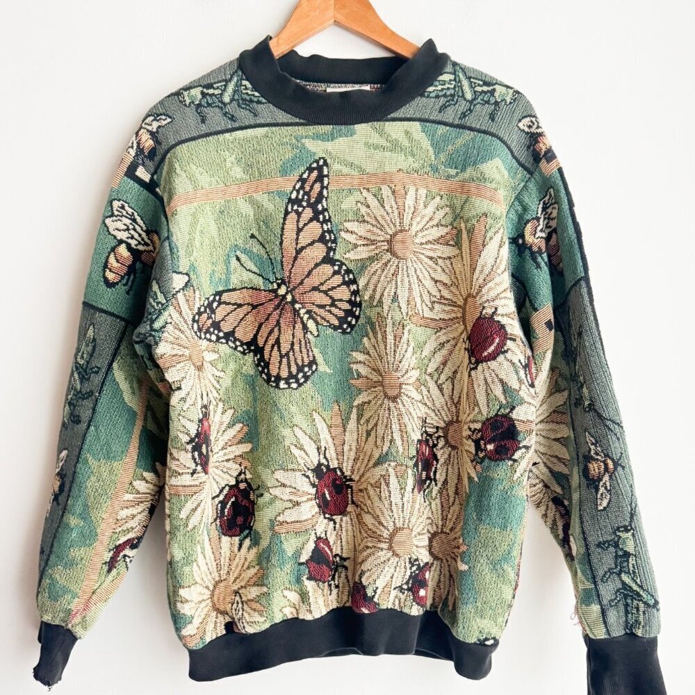 Sugar Street Weavers Tapestry Floral Ladybug Print Pullover M/L